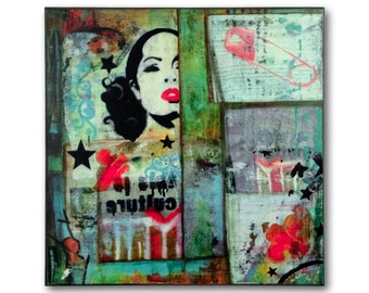 Mixed Media Collage Graffiti Art Print on Canvas