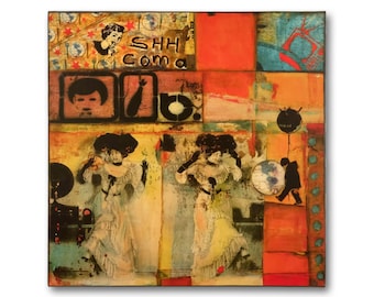Mixed Media Graffiti Art Canvas: Handmade Collage Wall Decor