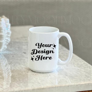 White Ceramic Mug Mock Up 15oz Print On Demand Fall White Mug Mockup Photo Drink-ware Mockup Trendy Mockup Mug Mockup with Plants POD PNG
