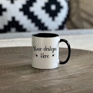 Ceramic Mug Mockup 11 oz Model Mug Mockup White Coffee Mug with Black Handle Digital PNG POD Stock-photo Print On Demand Lifestyle Mockup