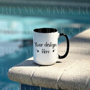 Ceramic Mug Mockup 15 oz Model Mug Mockup White Coffee Mug with Black Handle Digital PNG POD Stock-photo Print On Demand Lifestyle Mockup