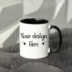 Ceramic Mug Mockup 11 oz White Mug Mockup White Coffee Mug with Black Handle Digital PNG POD Stock-photo Print On Demand Lifestyle Mockup