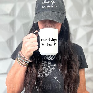 Ceramic Mug Mockup 15 oz Model Mug Mockup White Coffee Mug with Black Handle Digital PNG POD Stock-photo Print On Demand Mock-up Dog Mom