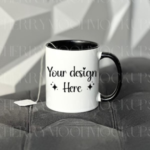 Ceramic Mug Mockup 11 oz White Mug Mockup White Coffee Mug with Black Handle Digital PNG POD Stock-photo Print On Demand Lifestyle Mockup