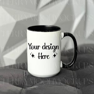 Ceramic Mug Mockup 15 oz Minimalist Mug Mockup White Coffee Mug with Black Handle Digital PNG POD Stock-photo Print On Demand Mockup