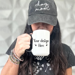 Ceramic Mug Mockup 15 oz Model Mug Mockup White Coffee Mug with Black Handle Digital PNG POD Stock-photo Print On Demand Mock-up Dog Mom