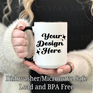 White Mug Mockup 15 oz Ceramic Mug Black Handle Mockup White Coffee Mug Cozy Styled Stock Photo Winter Mug Mockup Fall Mug Digital PNG