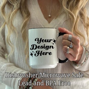 White Mug Mockup 15 oz Ceramic Mug Black Handle Mockup White Coffee Mug Cozy Styled Stock Photo Winter Mug Mockup Fall Mug Digital PNG