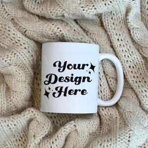 White Mug Mockup 11 oz Ceramic Mug Mockup White Coffee Mug Cozy Blanket Mug Styled Stock Photo Winter Mug Mockup Fall Mug Digital PNG