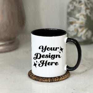 White Mug Mockup 11 oz Ceramic Mug Mockup Black Handle White Coffee Mug Cozy Styled Stock Photo Winter Mug Mockup Fall Mug Digital PNG
