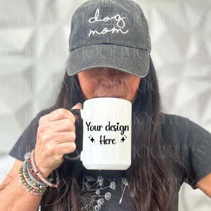 Ceramic Mug Mockup 15 oz Model Mug Mockup White Coffee Mug with Black Handle Digital PNG POD Stock-photo Print On Demand Mock-up Dog Mom