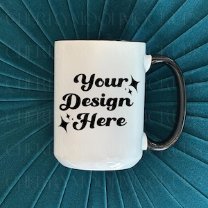 White Mug Mockup 15 oz Ceramic Mug Black Handle Mockup White Coffee Mug Cozy Styled Stock Photo Winter Mug Mockup Fall Mug Digital PNG