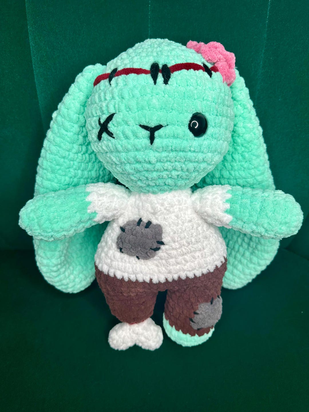 Green Zombie Rabbit Crochet Zombie Bunny Plush: Handmade Chenille Amigurumi Toy - Etsy