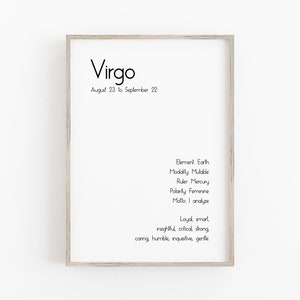 PRINTABLE // Virgo Zodiac Art Print Virgo Gifts, Gift for Him, Gift for Her, Mothers Day Gift image 2