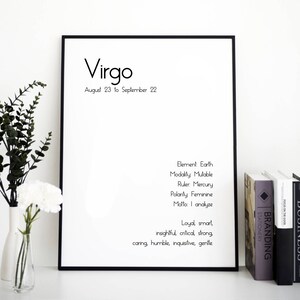 PRINTABLE // Virgo Zodiac Art Print Virgo Gifts, Gift for Him, Gift for Her, Mothers Day Gift image 1