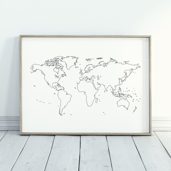 World Map Outline Wall Decor Etsy
