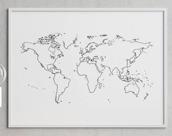 black and white world map etsy