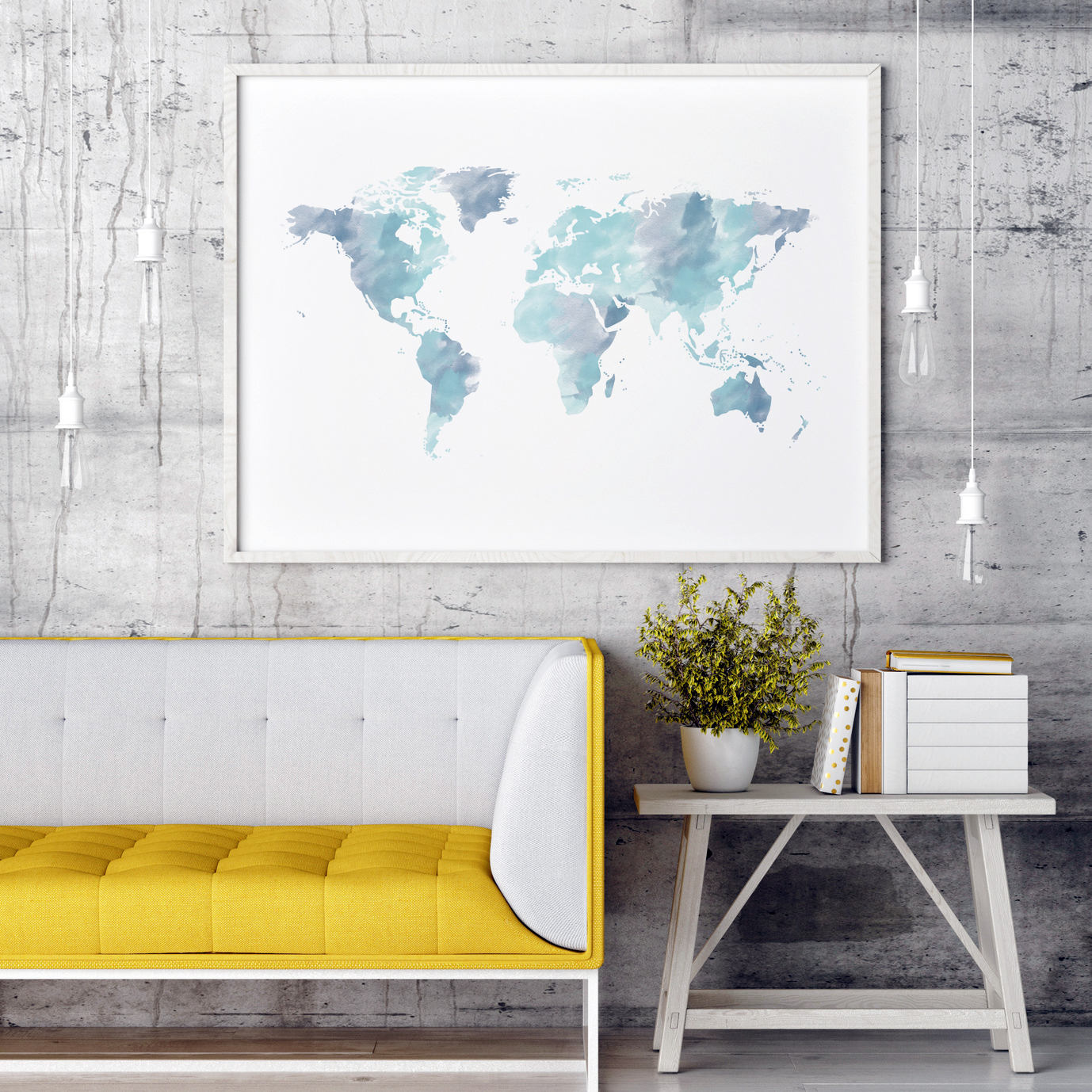 PRINTABLE // Watercolor World Map Poster, Blue World Map Wall Art ...