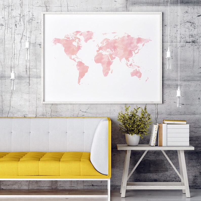Pink World Map Nursery Decor Baby Girl Nursery World Map Etsy
