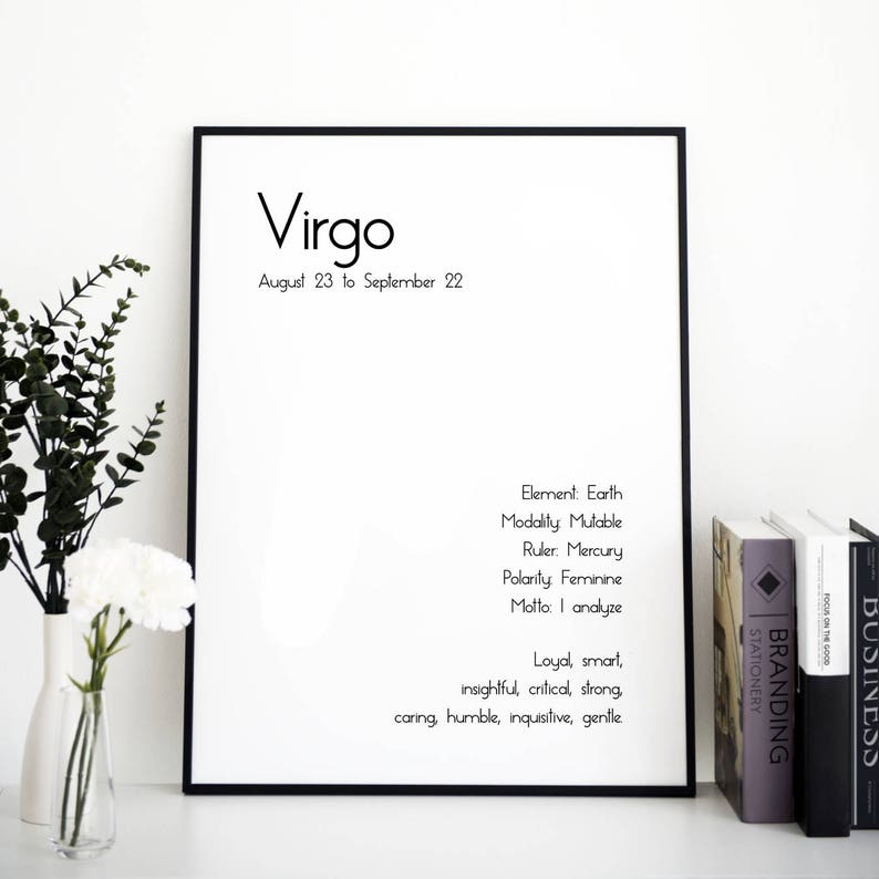 PRINTABLE // Virgo Zodiac Art Print Virgo Gifts, Gift for Him, Gift for Her, Mothers Day Gift image 1