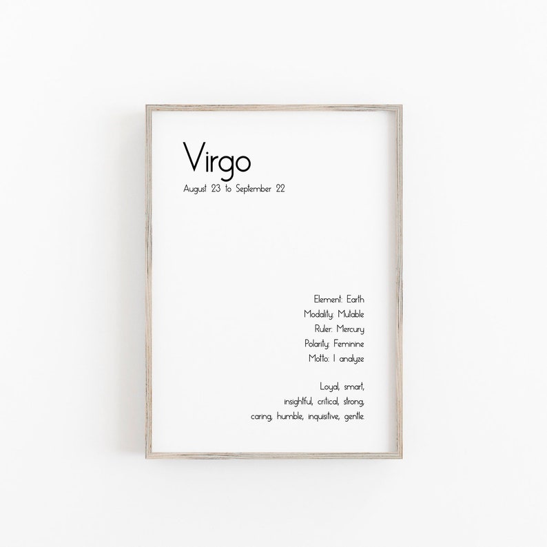 PRINTABLE // Virgo Zodiac Art Print Virgo Gifts, Gift for Him, Gift for Her, Mothers Day Gift image 2