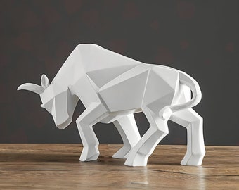 Monochrome Resin Bull Figurine - Exquisite Black and White Bull Statue