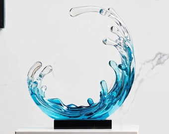 Modello di onda con ornamento oceanico - Decorazione moderna con scultura astratta dell'acqua - Figurina di onda d'acqua per arte della casa e della cucina