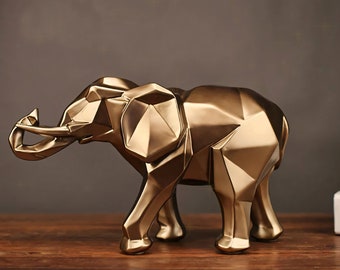 Éléphant modèle géométrique animal Figurine éléphant 3D abstrait éléphant Statue décoration maison éléphant doré Art moderne déco animal