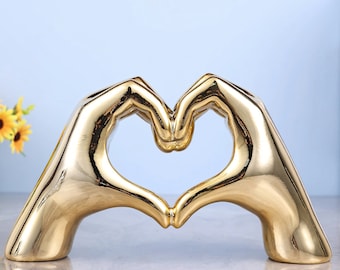 Love Heart Hands Statue Metallic figurine modern art home decor heart emoji model statue modern love hands model decor