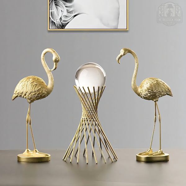 Flamingo Gold Bird Figurine Animal Model Flamingo Modern Home Decor Interior Art Luxury Pelican Gold Model Figurine