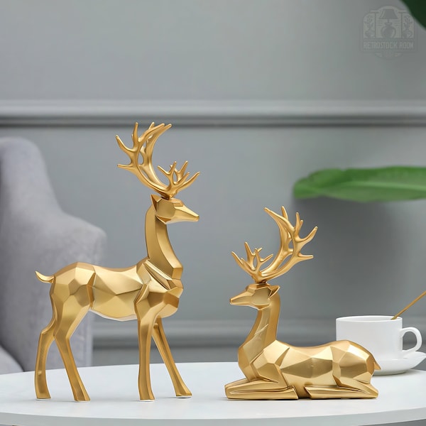 Deer Model Gold Silver Home Decor - Resin Model Geometric Living Room Ornament - Tabletop Minimalist design Gold Animal Figure