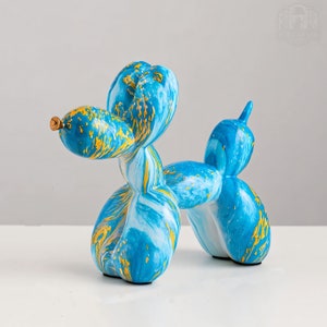 Balloon Dog Statue Figurine Modern Home Decor Dog Model Rainbow Design Dog Sculpture Balloon Sculpture Blue&Yellow