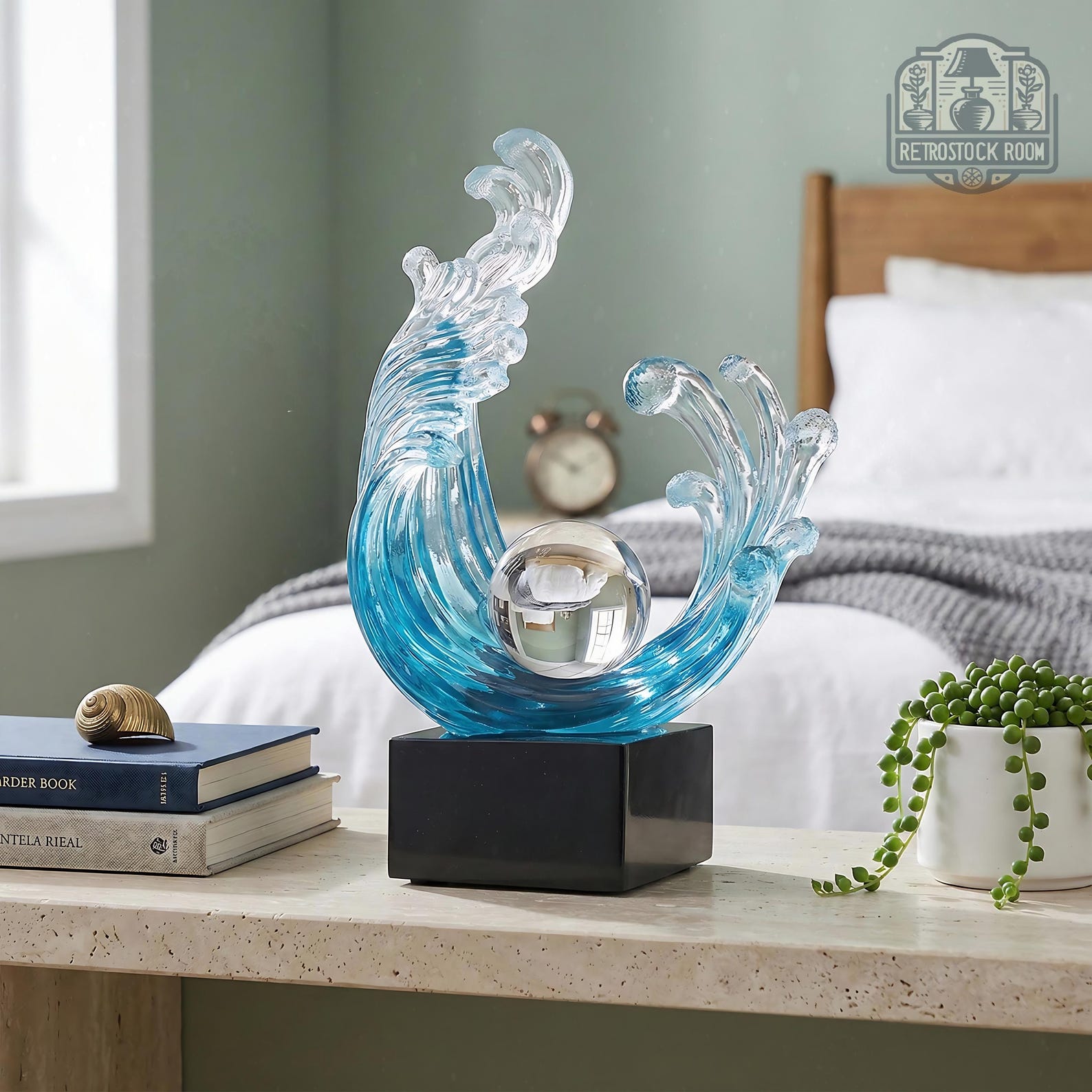 Blue Green Twist Art Glass Flame Sculpture