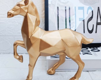 Modern Horse Abstract Model Geometric Statue Office Art Gold Horse Walking Home Decor Minimalist Horse Gold