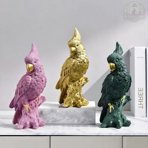 Gold Parrot Model Bird figurine desk modern animal statue parrot ornament bird  sculpture parrot pink bird green model