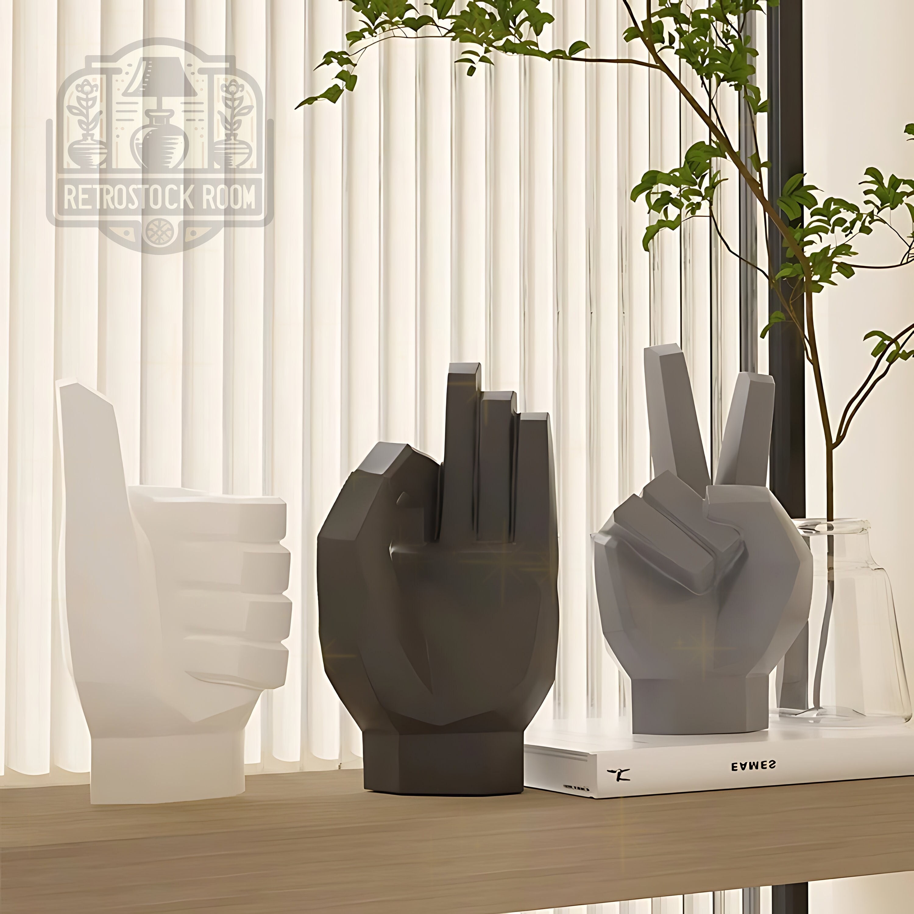 Modern Abstract Hand Gestures Figurines Abstract Peace, Okay, Thumbs up ...