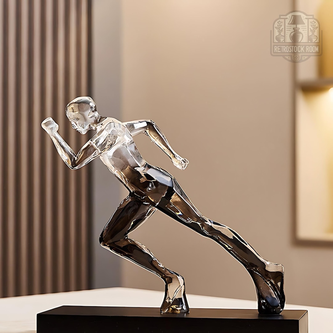 Running Inspired Object Abstract Runner Sculpture Clear Resin Figurine Modern Athlete Statue ...