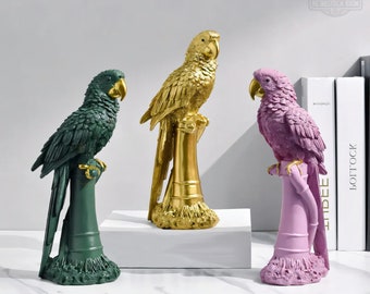 Bunt Papagei Figur Vogel Modernes Modell Papagei Skulptur Lovebird gold Statue abstrakte moderne Dekor thront Vogel rosa