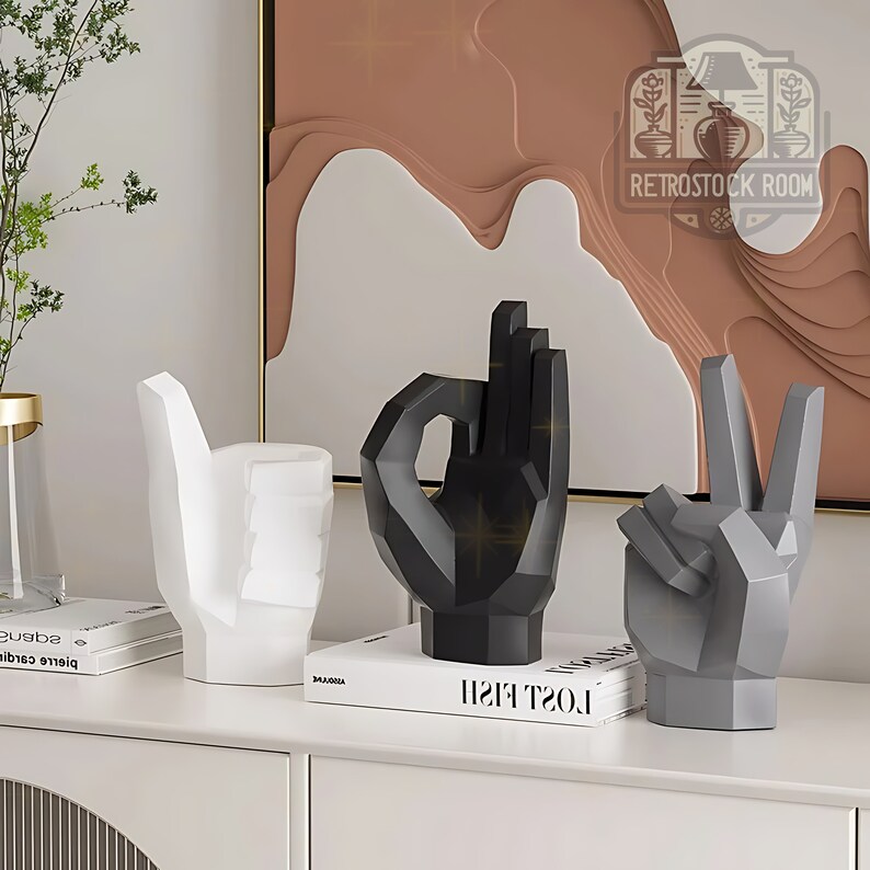 Modern Abstract Hand Gestures Figurines Abstract Peace, Okay, Thumbs up