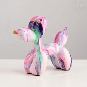 Balloon Dog Statue Figurine Modern Home Decor Dog Model Rainbow Design Dog Sculpture Balloon Sculpture Pink&Green