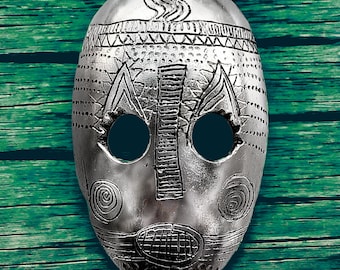 Unique African Mask Brooch, ethnic ,boho style Upcycled Spoon and Fork Jewelry in Silver - Hand carved Chic Accessory for All,gift