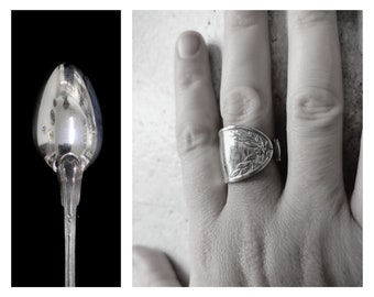 Ring S7- vintage jewel recycled spoon-vegetal-floral-flowers-leaves-chic-woman-Louis XVI style-silver-gift