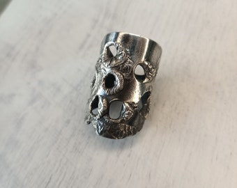 Ring size 8 1/8- moon-lune- textured-satellite-science fiction-chic, vintage, planet-small recycled old spoon-silver-moon woman jewel