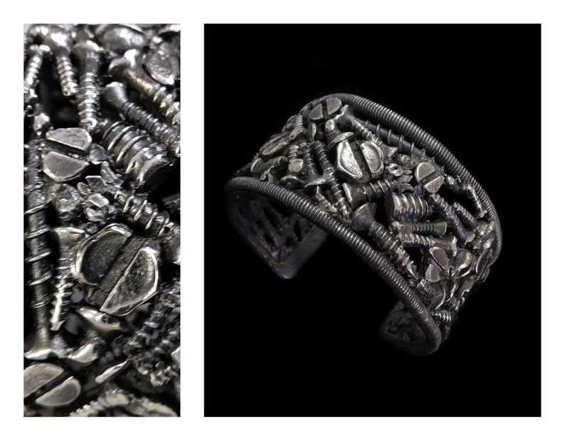 Men's bracelet screws, bolts grunge jewelry for him big bracelet for men chic, evening cuff for men masculine jewelry image 1