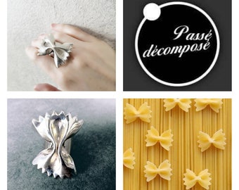 PASTA ring -farfalle-food upcycled-silvered-adjustable