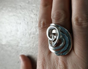 Ring size 6 3/4  -fork jewellery- spiral pattern-Vintage fork upcycled -silver plated -unique piece-boho and chic -woman style