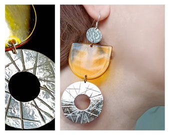 yellow silver long earrings,summer jewellery,earrings for woman,gift for her, longs earrings, metal earrings,plastic earrings,boho earrings