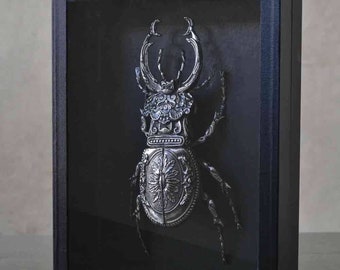 Alain BELLINO-artist-lucanus cervus insect-antique ornaments-silvered-numbered bronze-entomological box