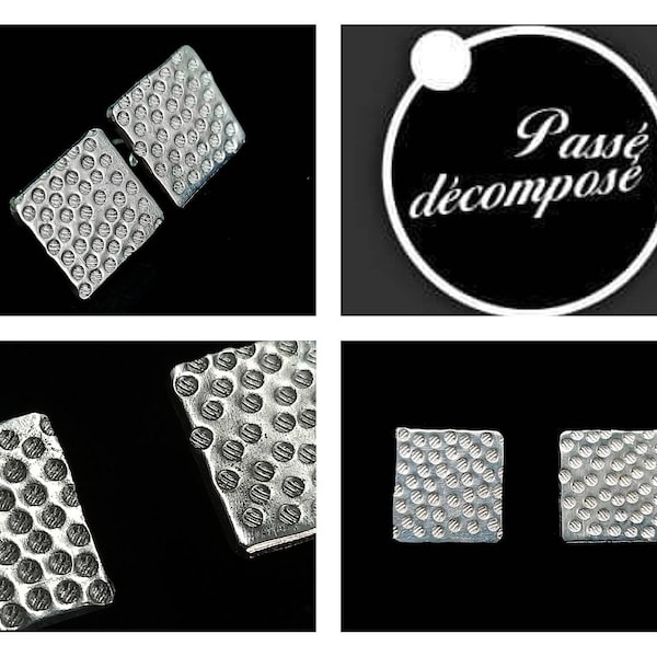 Boucles d'oreilles SQUARES- métal ciselé-motif ronds-fermoirs en argent massif-femme