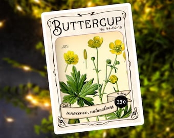 Art Nouveau Seed Packet subtle BTS ARMY Buttercup Birth Flower Vinyl Sticker | laptop water bottle ereader phone TN BuJo gift | waterproof